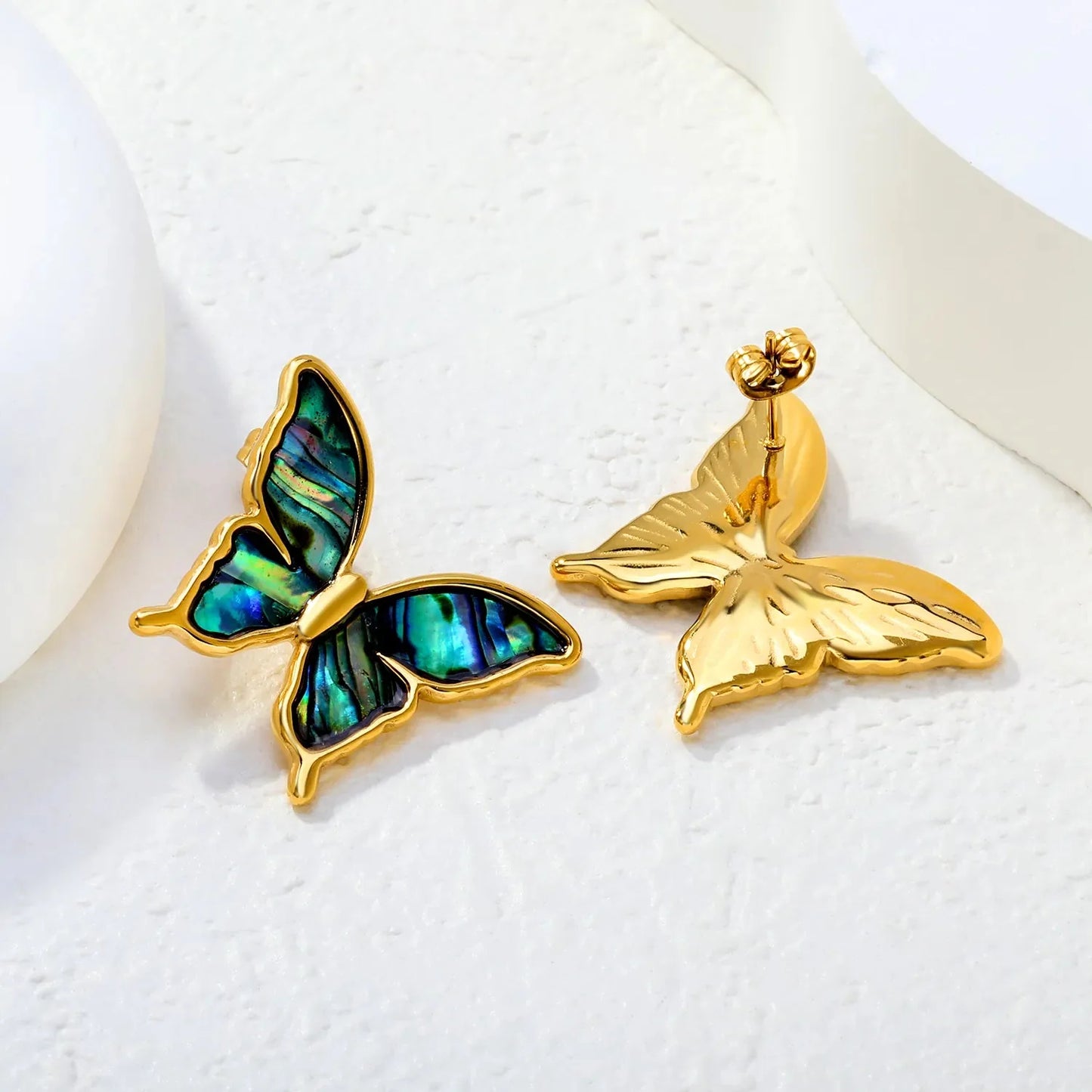 Elegant Stainless Steel Butterfly Studs | French Style Shell Jewelry