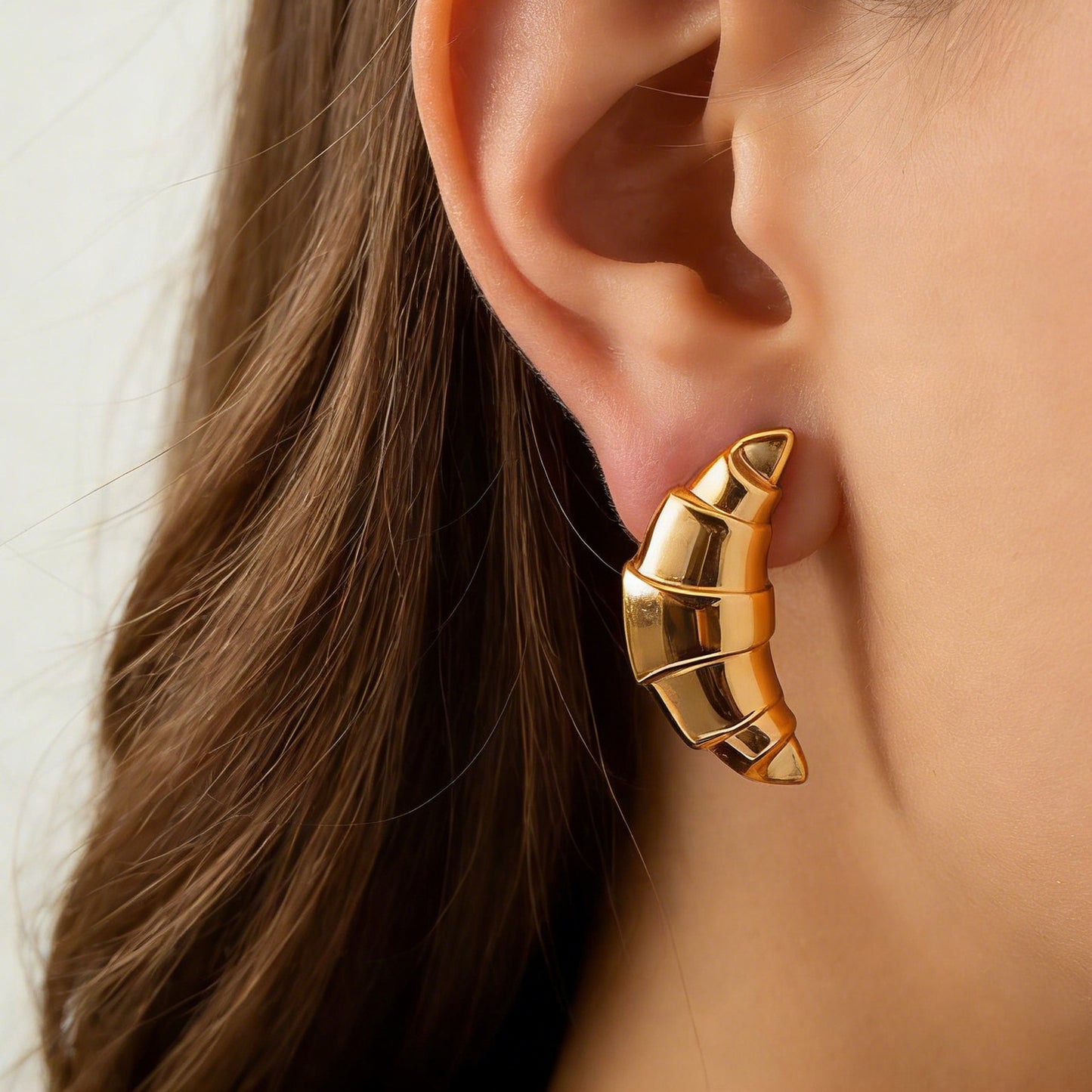 Funny Foodie Jewelry Gold Croissant Earrings Stainless Steel Non-Tarnish