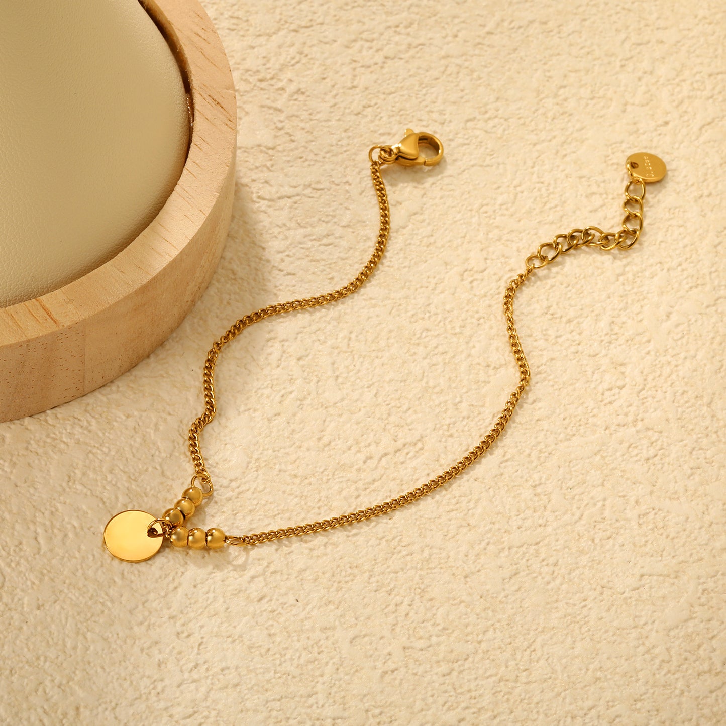 Bulk PVD Gold Minimalist Round Tag Dainty Stacking Bracelet