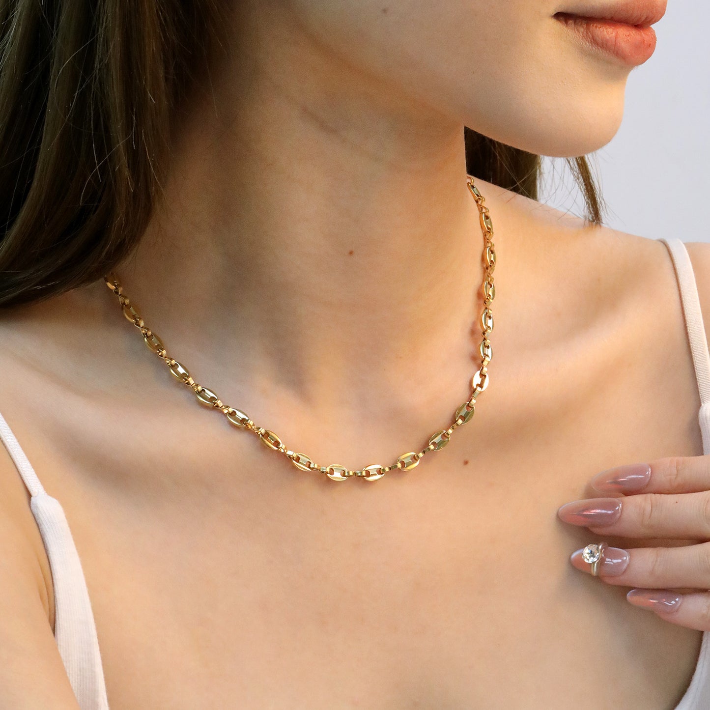 Minimalist Bold Oval Link Statement Necklace Stainless Steel Tarnish-Free