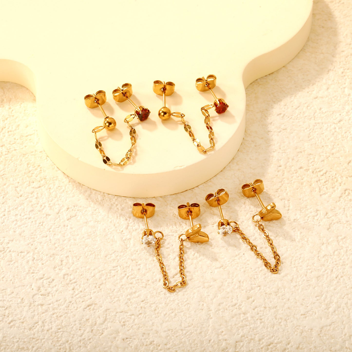 Minimalist Red CZ Dangle Earrings Stainless Steel Tarnish-Free