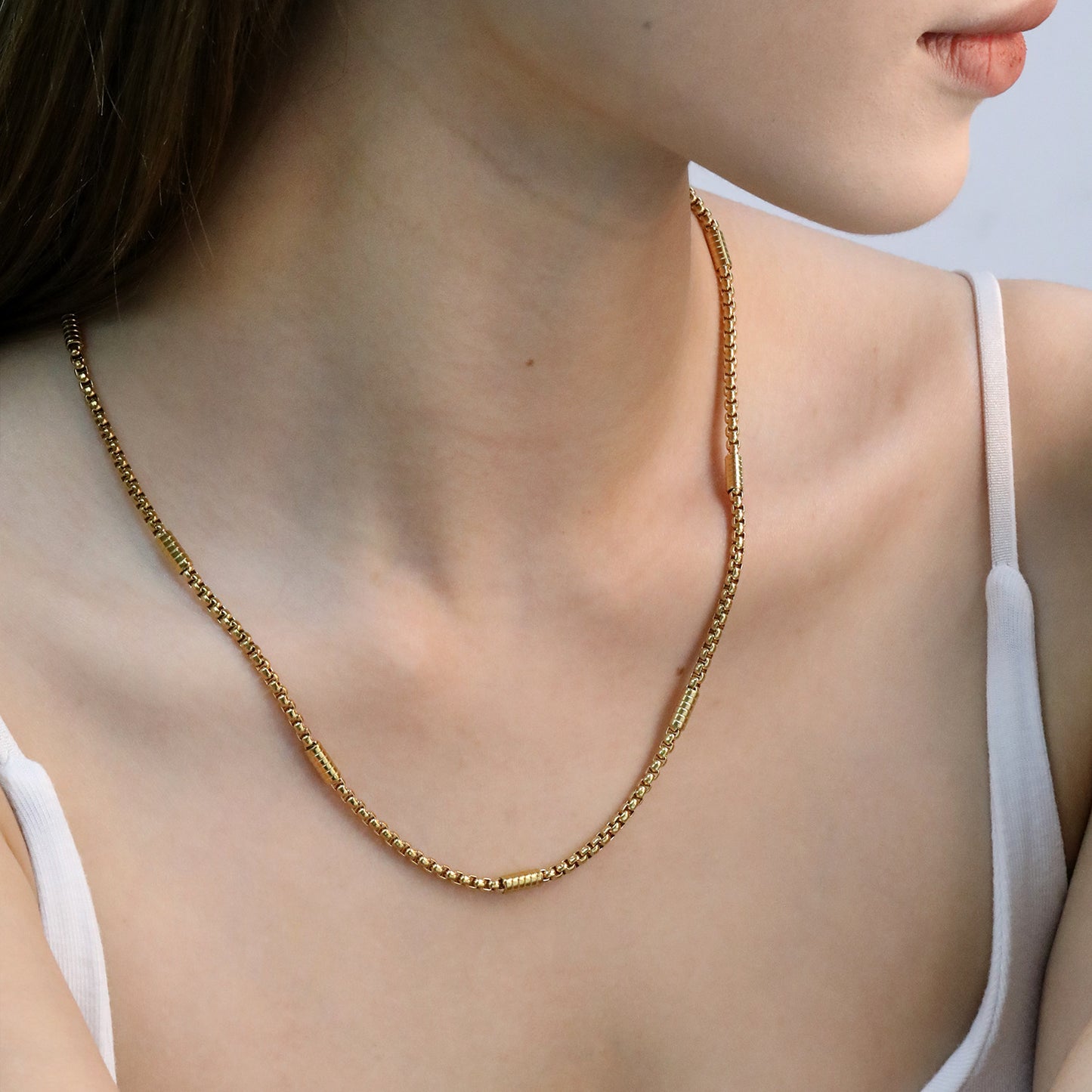 Wholesale Waterproof PVD Gold Square Column Spliced Link Chain