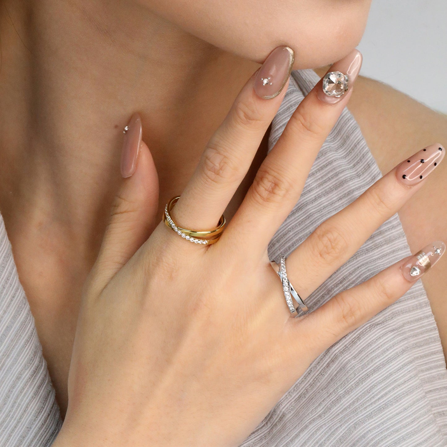 Wholesale Double Band Stackable Ring | Micro-Paved Zircon Gold Plated