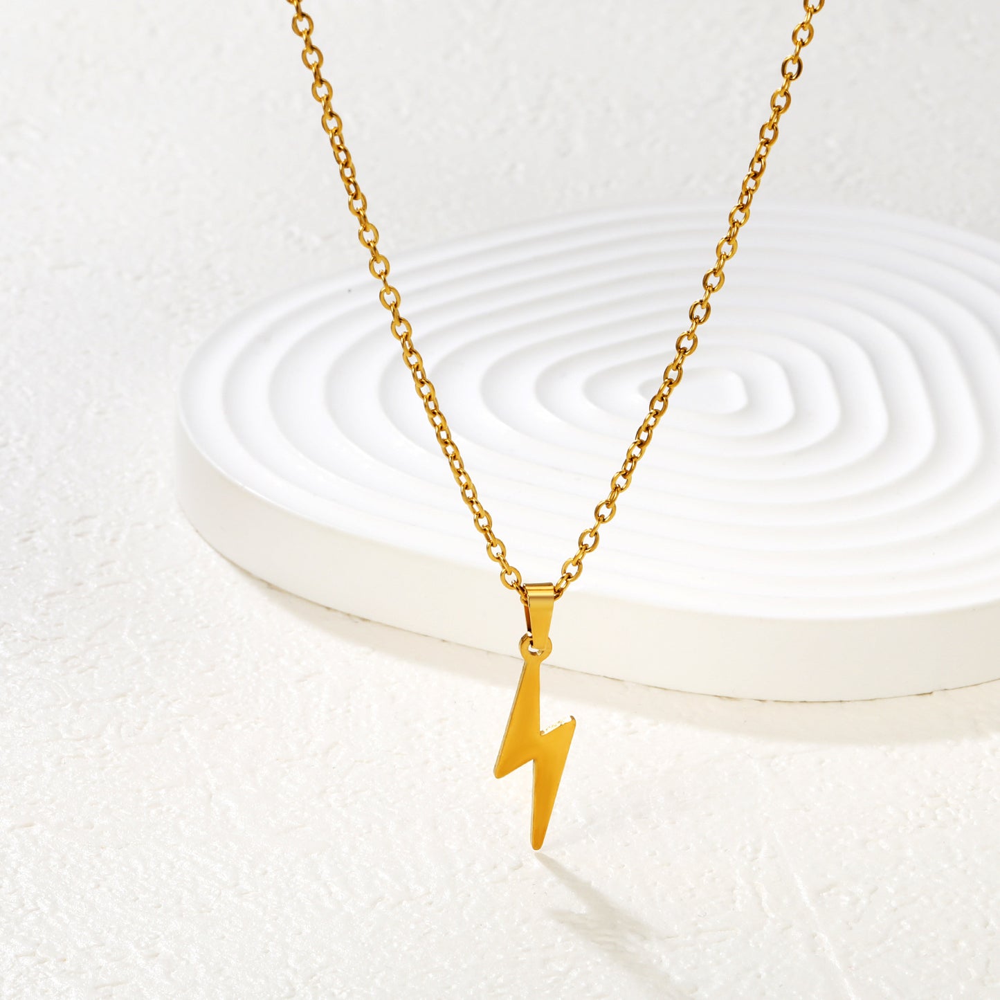 Bulk PVD Gold Polished Lightning Bolt Bead Chain Necklace