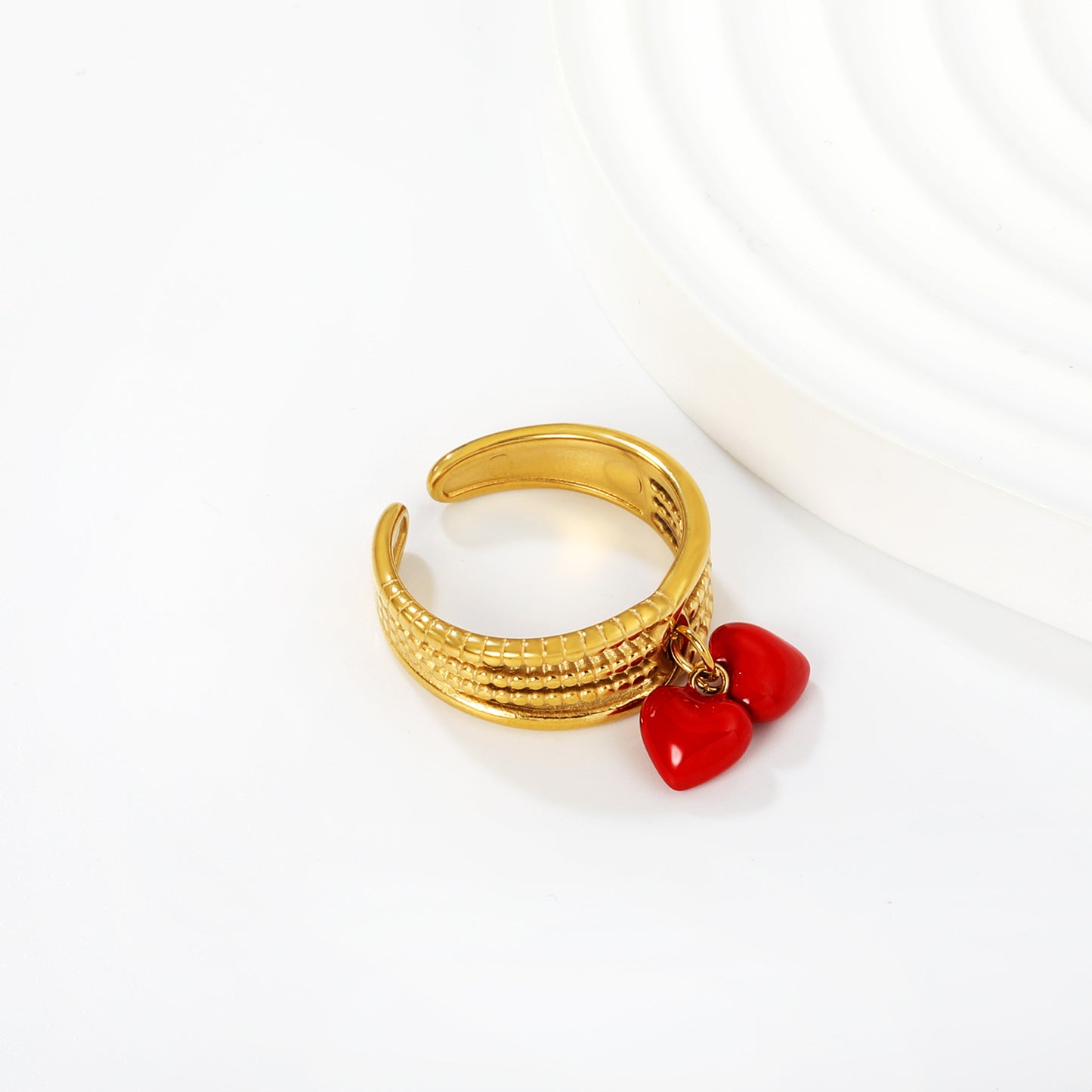 Wholesale Waterproof PVD Gold Bold Red Heart Statement Ring