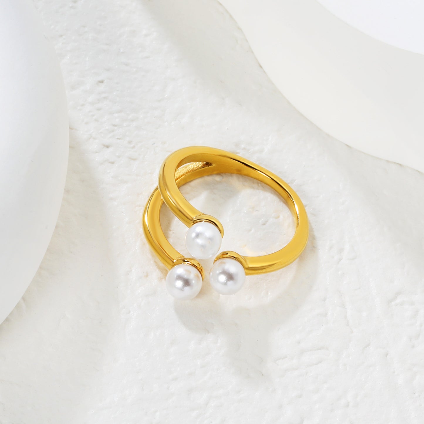 Bulk PVD Gold Double Strand Dual Shell Pearl Open Ring