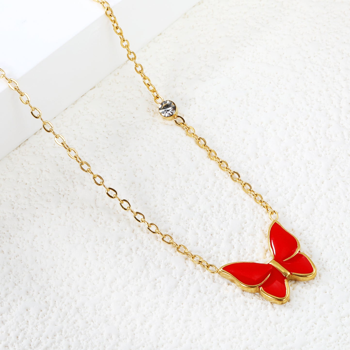 Wholesale Gold Tone White & Red & Blue & Green Butterfly Necklace Pure Elegance