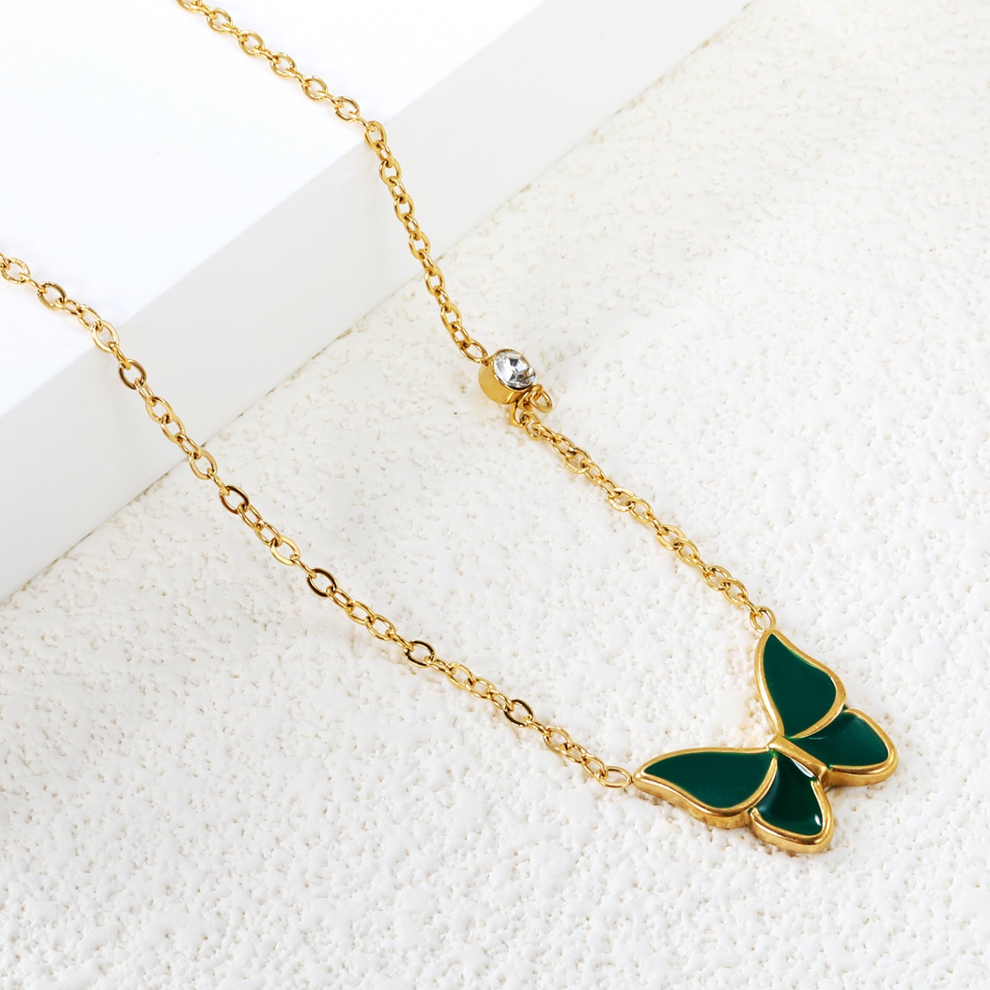 Wholesale Gold Tone White & Red & Blue & Green Butterfly Necklace Pure Elegance