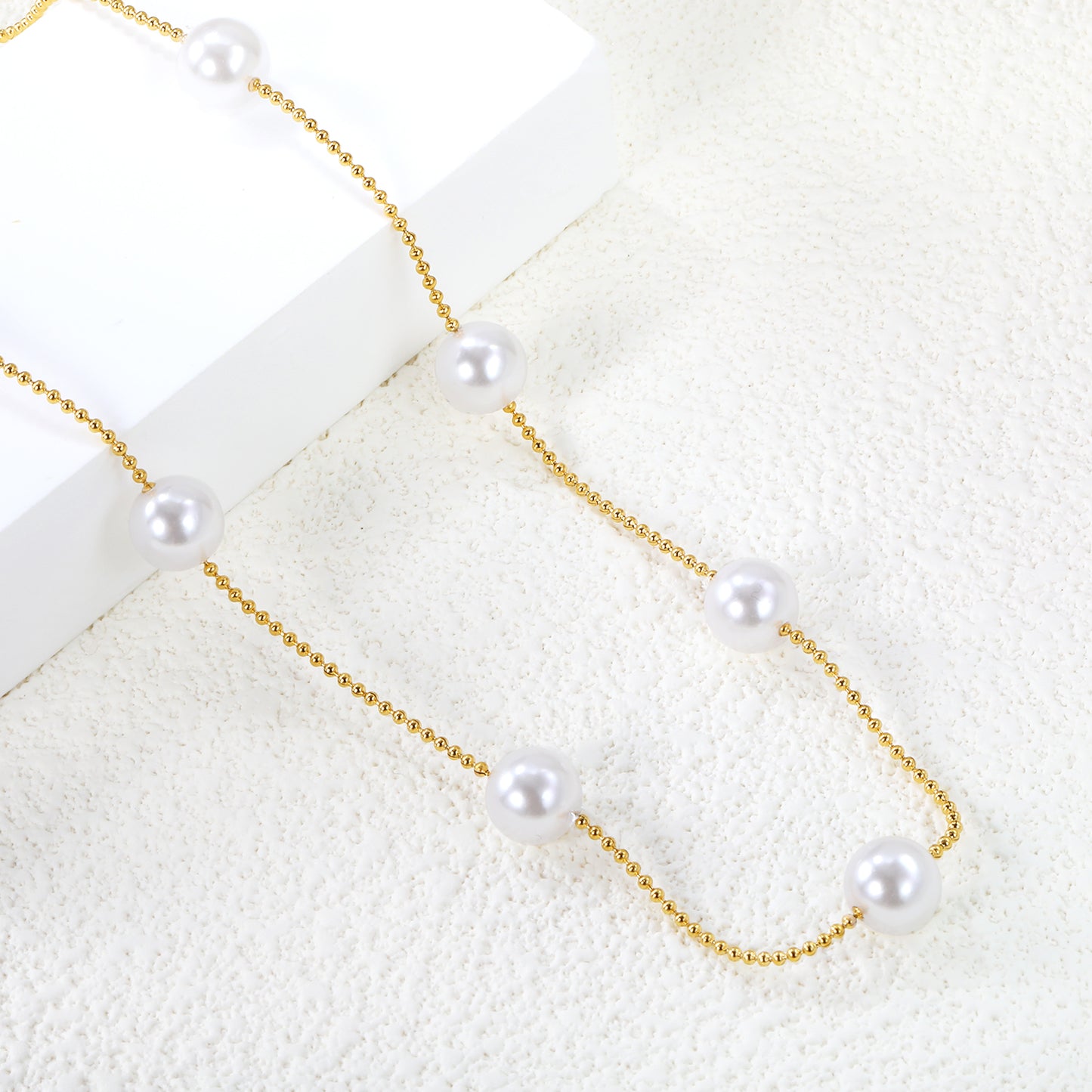 Wholesale Stainless Steel 7pcs 8mm White Pearls Bead Chain Necklace