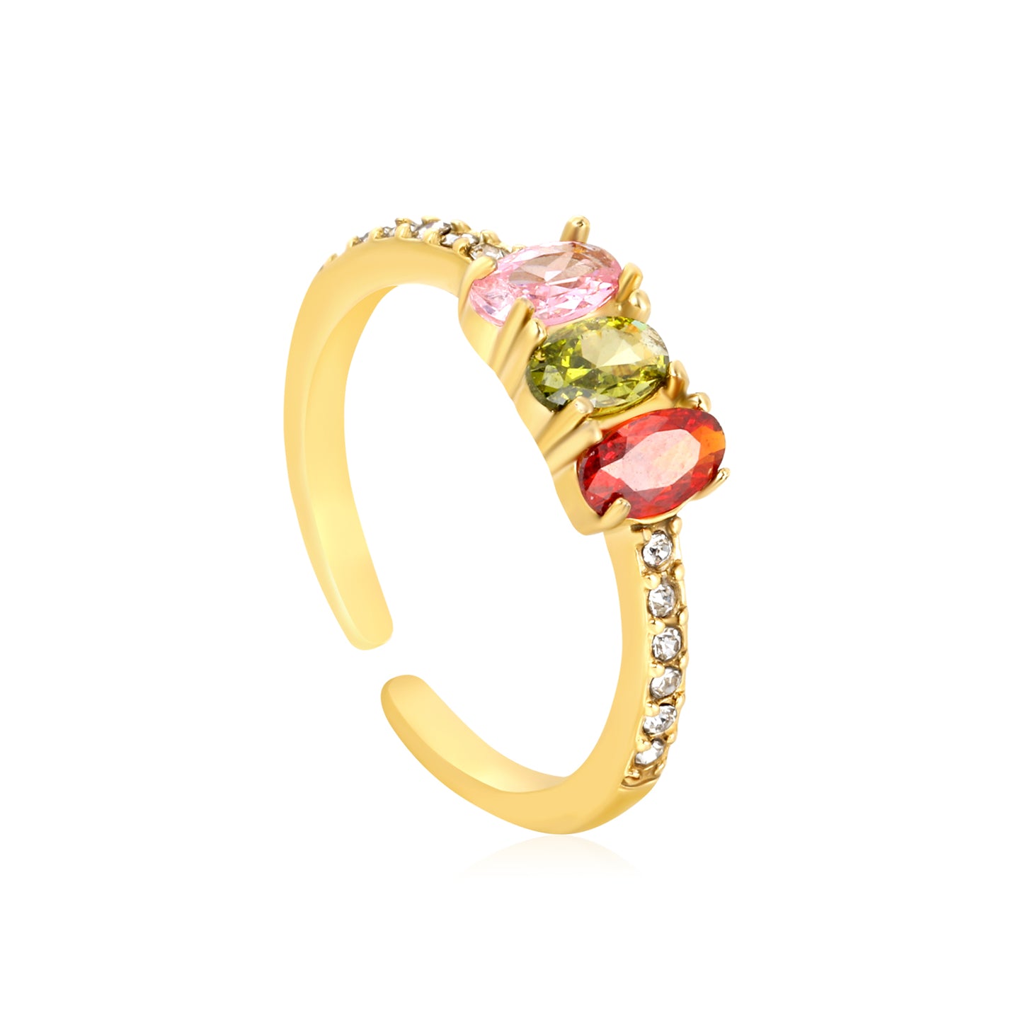 Wholesale Color Gemstone Inlaid Open 18K Gold Stainless Steel Ring