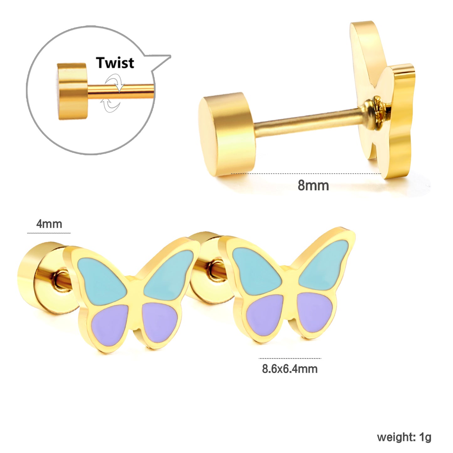 Wholesale 18K Gold Heart Stud Earrings Colorful Style