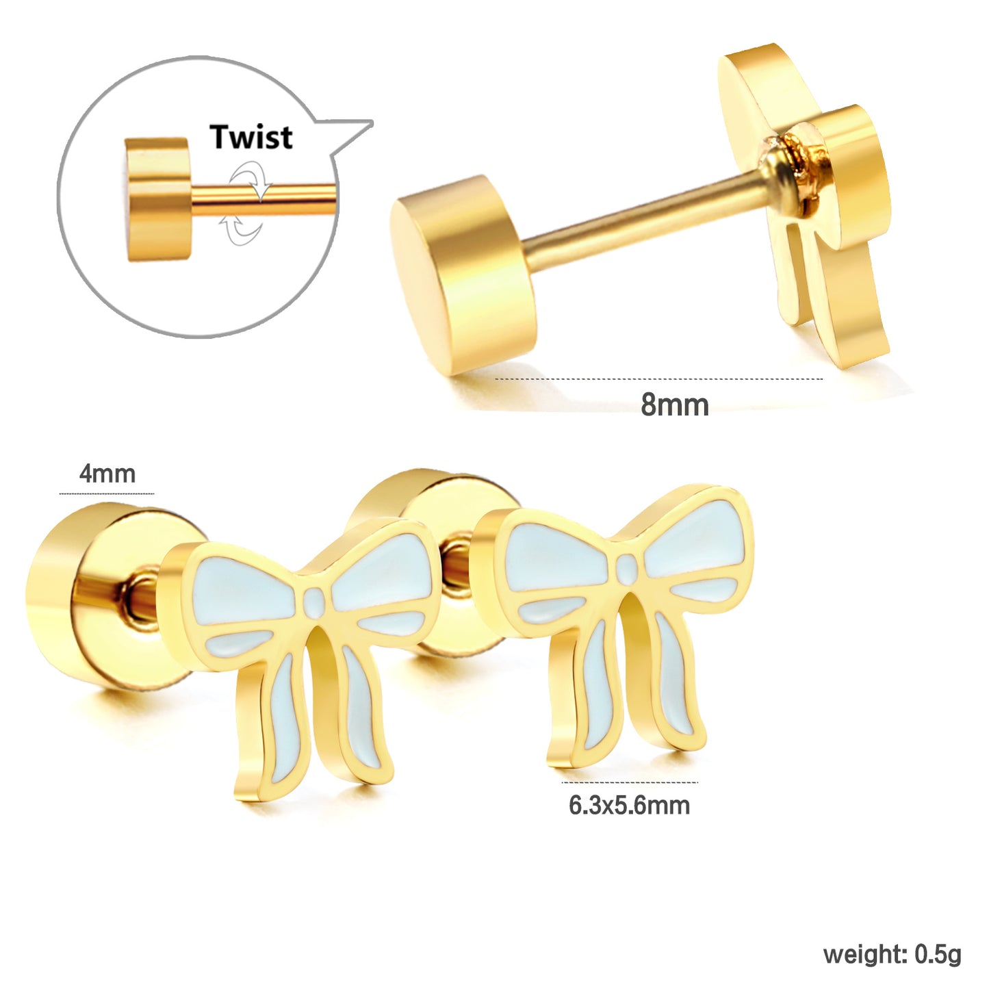 Wholesale 18K Gold Bow Stud Earrings Gentle Style