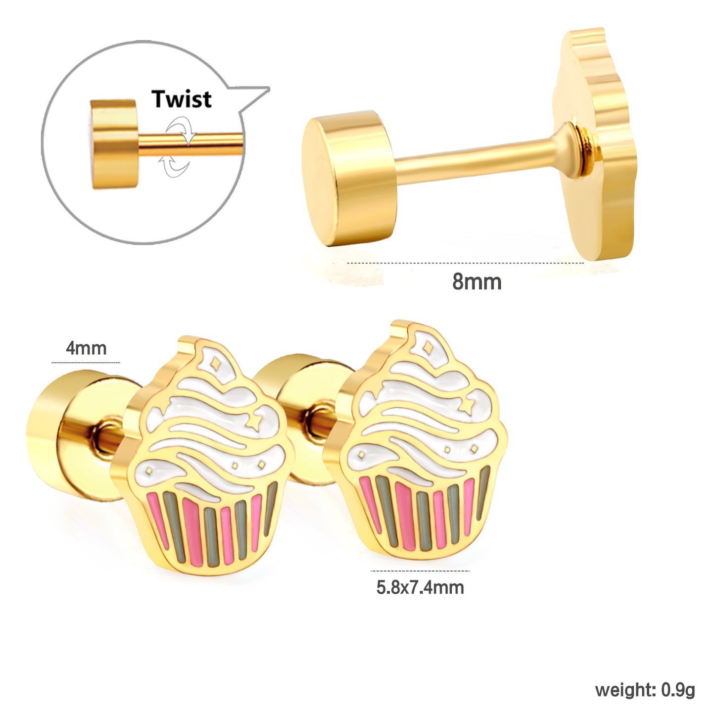 Wholesale 18K gold cake cup with mixed color drip stud earrings
