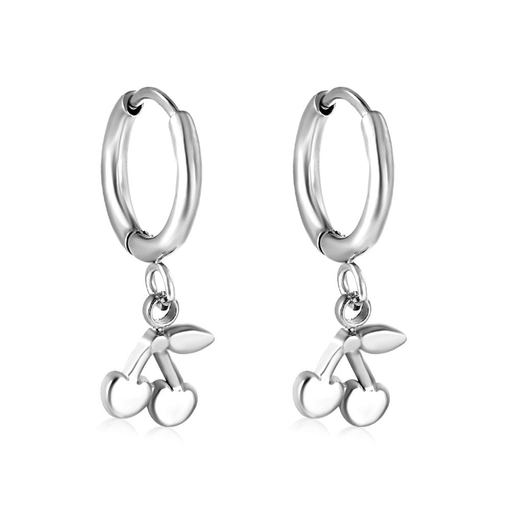 Wholesale Stainless Steel Circle with Cherry Earrings