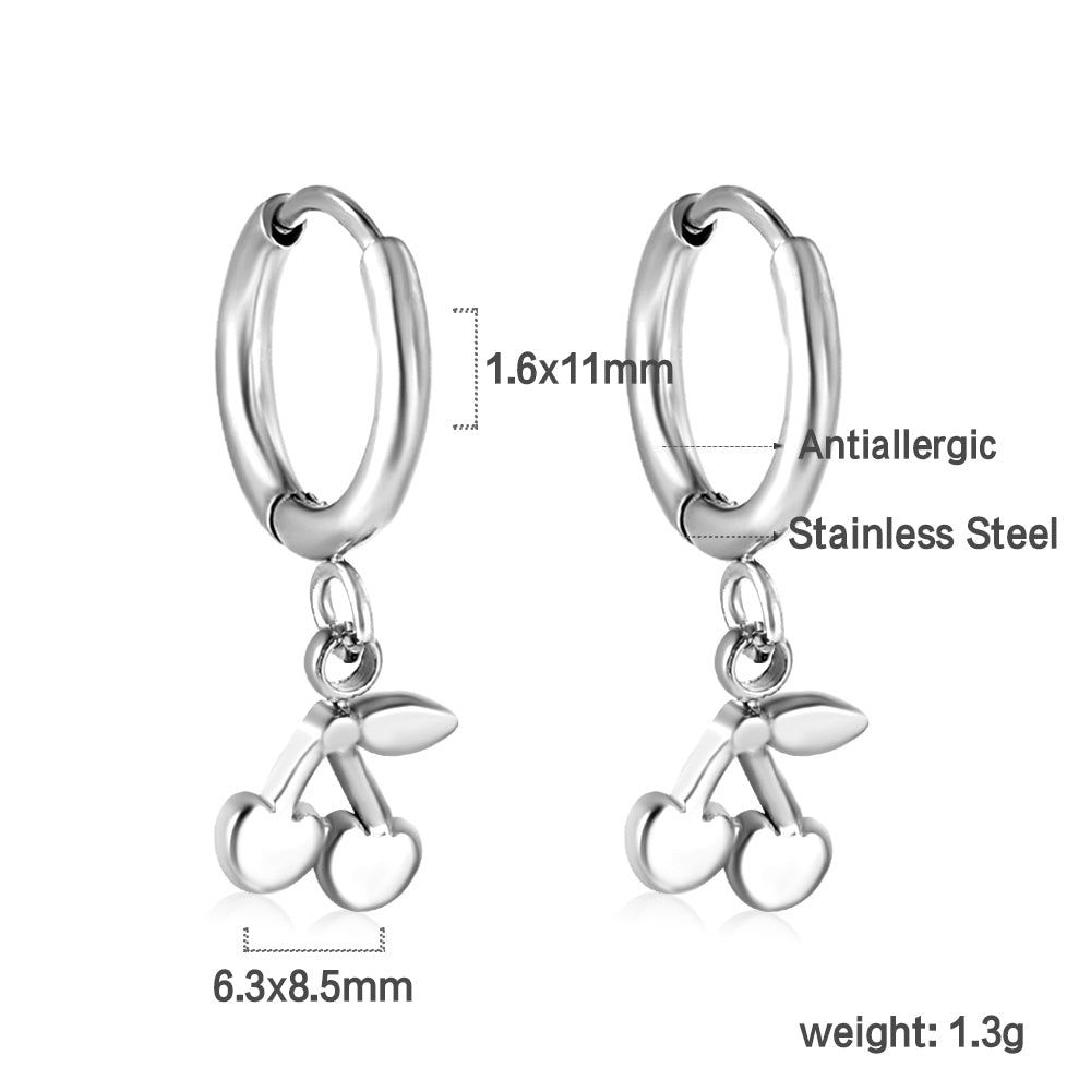 Wholesale Stainless Steel Circle with Cherry Earrings