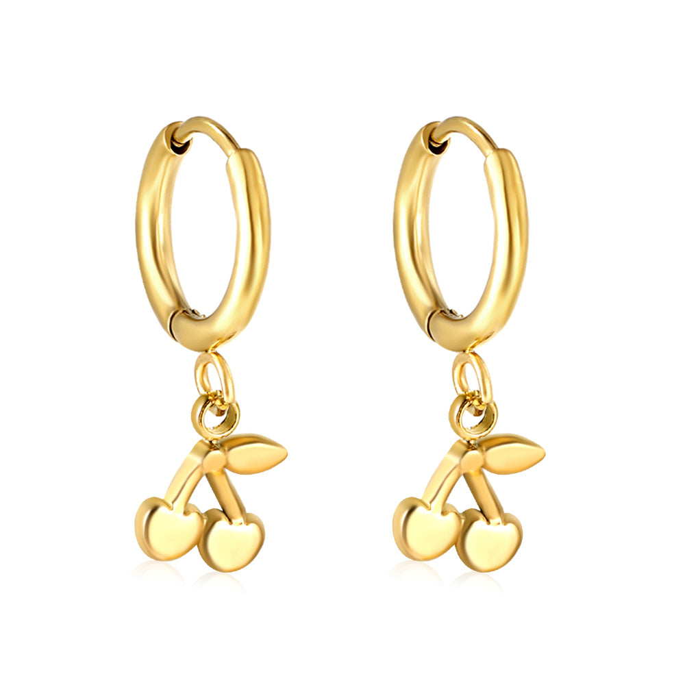 Wholesale Stainless Steel Circle with Cherry Earrings