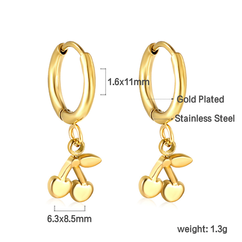 Wholesale Stainless Steel Circle with Cherry Earrings