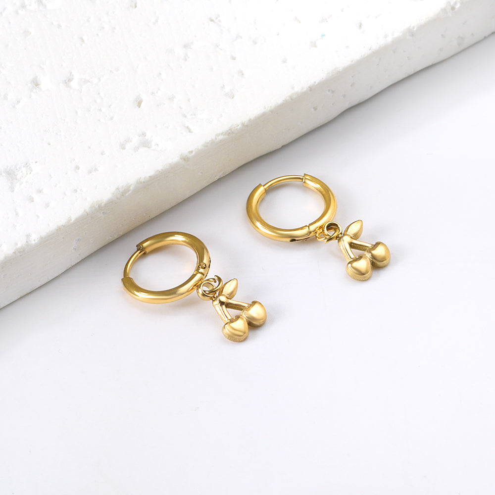 Wholesale Stainless Steel Circle with Cherry Earrings