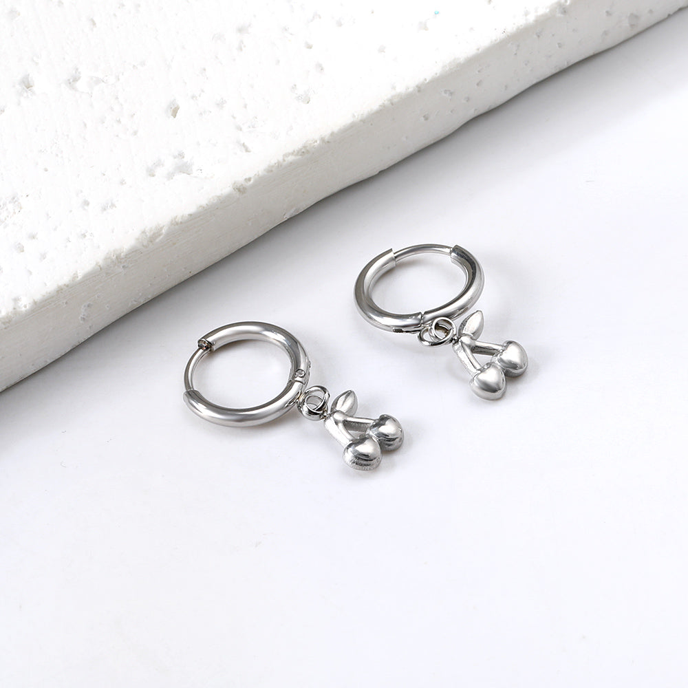 Wholesale Stainless Steel Circle with Cherry Earrings