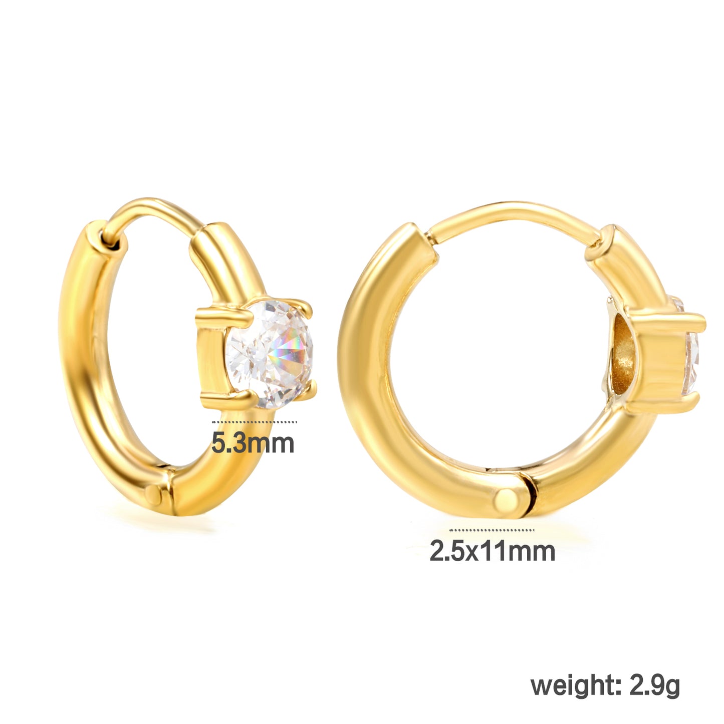 Bulk 18K Gold Hoop Earrings with Rectangular CZ Stylish Simple Design