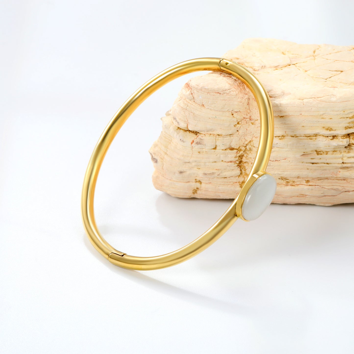 Bulk 18K Gold Plated Natural Oval Cat's Eye Bangle Bracelet