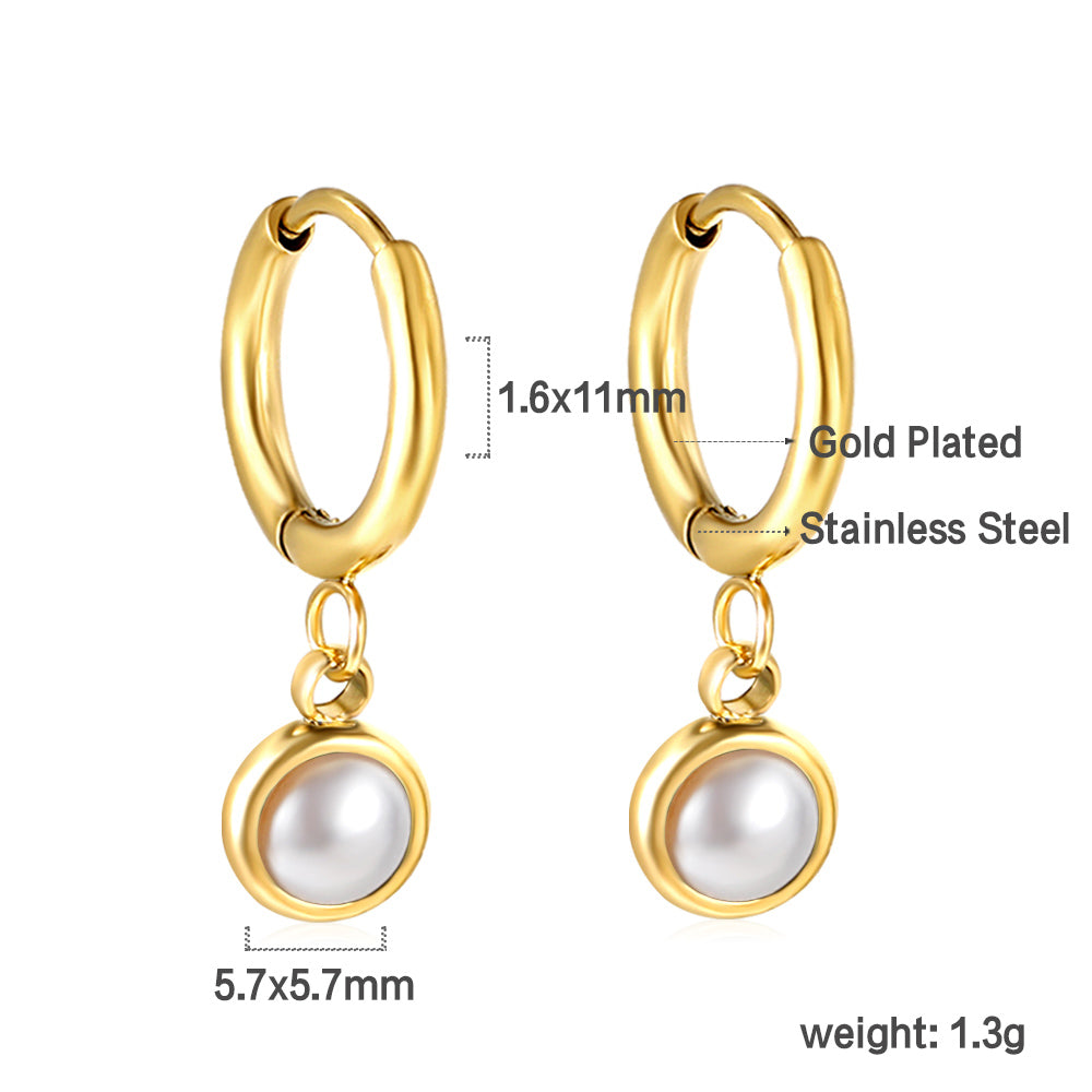 Wholesale 18K Gold Round Pearl and Turquoise Hoop Earrings Exquisite Design
