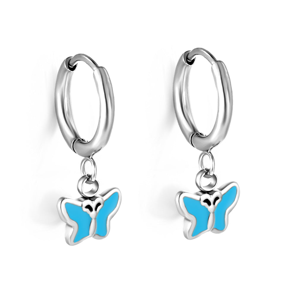 Wholesale 18K Gold Blue Butterfly Hoop Earrings Exquisite Design