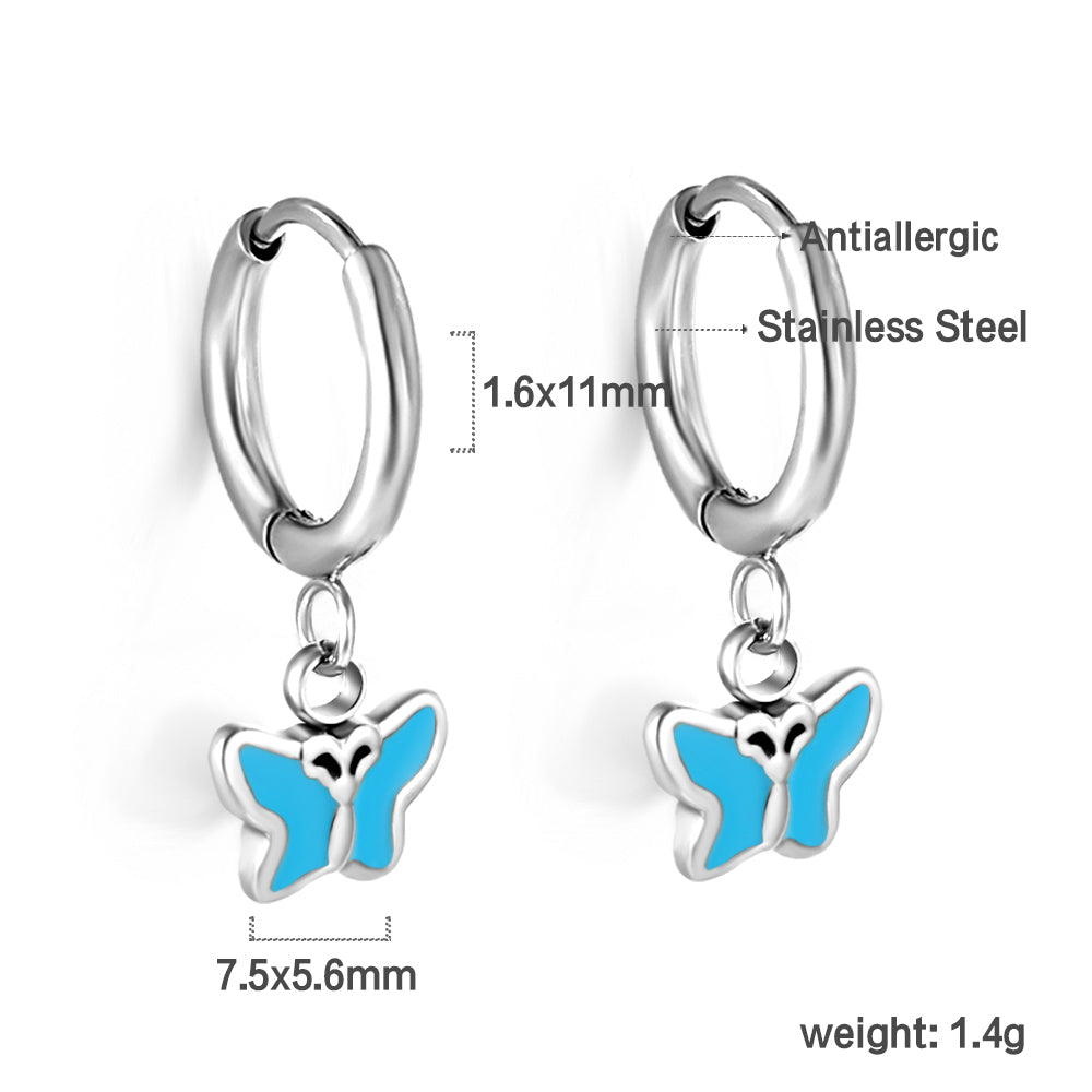 Wholesale 18K Gold Blue Butterfly Hoop Earrings Exquisite Design
