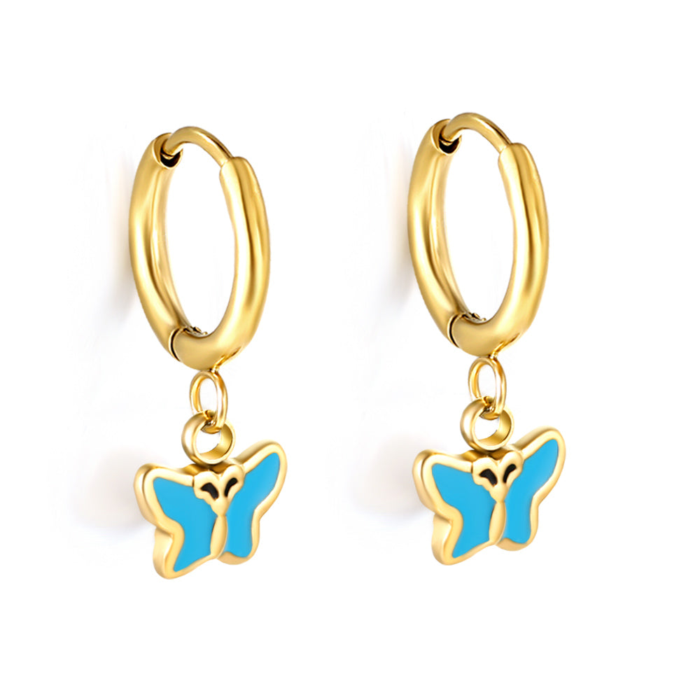 Wholesale 18K Gold Blue Butterfly Hoop Earrings Exquisite Design