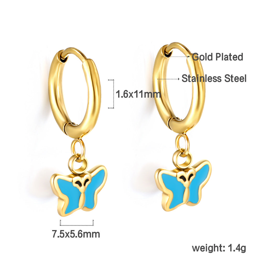 Wholesale 18K Gold Blue Butterfly Hoop Earrings Exquisite Design