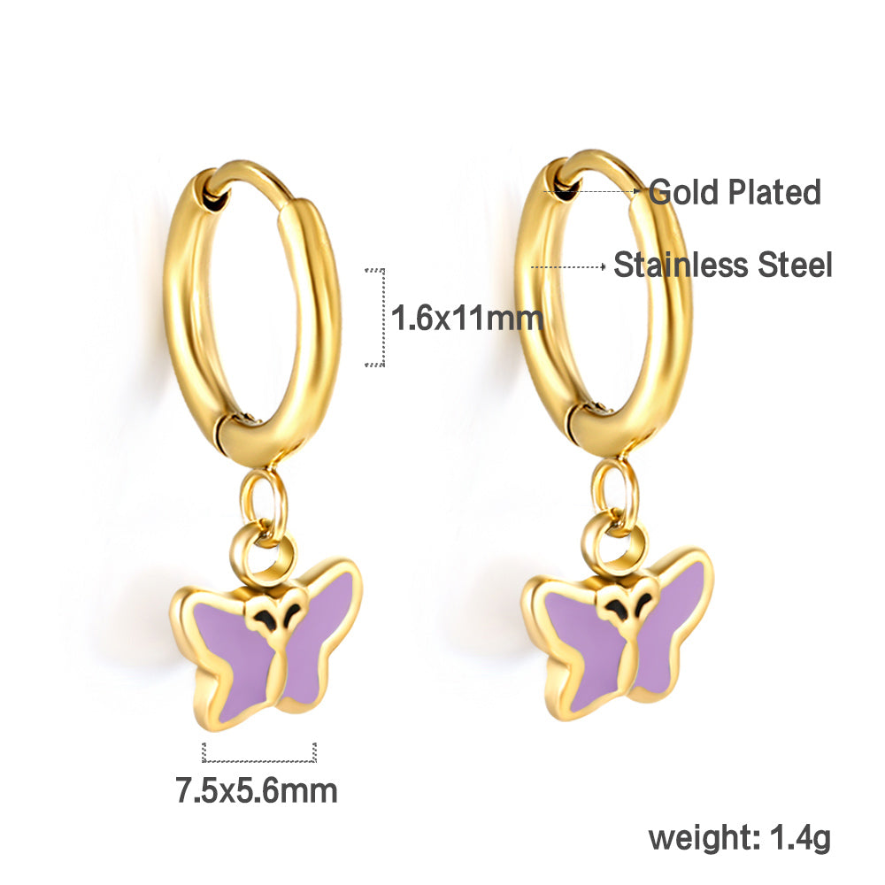 Wholesale 18K Gold Blue Butterfly Hoop Earrings Exquisite Design