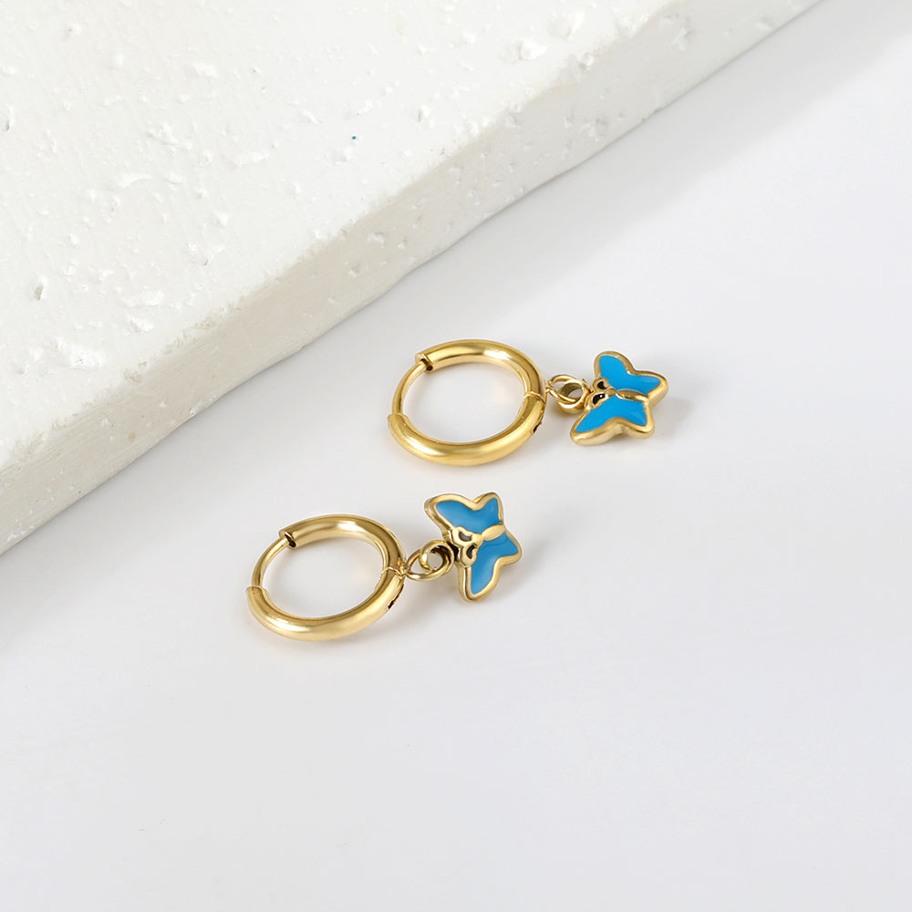 Wholesale 18K Gold Blue Butterfly Hoop Earrings Exquisite Design