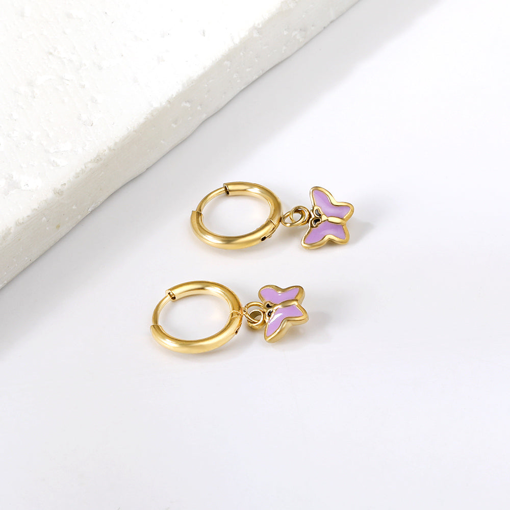 Wholesale 18K Gold Blue Butterfly Hoop Earrings Exquisite Design