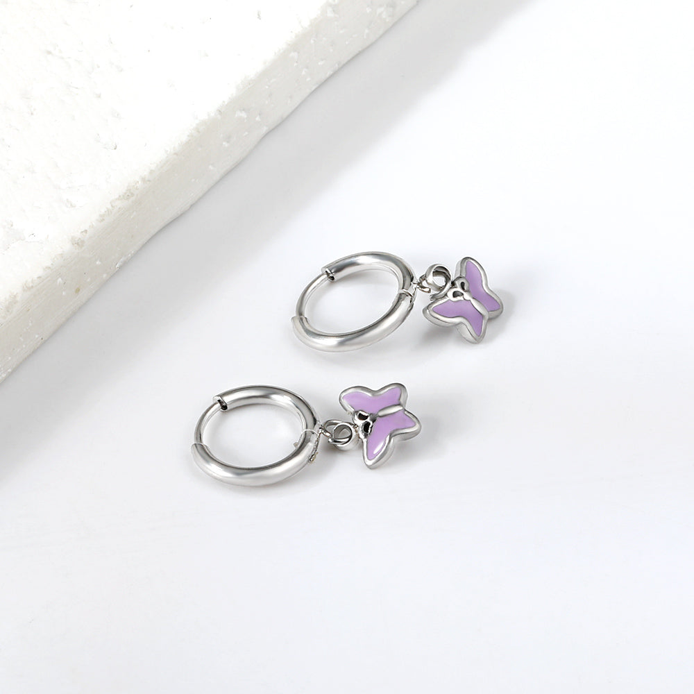 Wholesale 18K Gold Blue Butterfly Hoop Earrings Exquisite Design