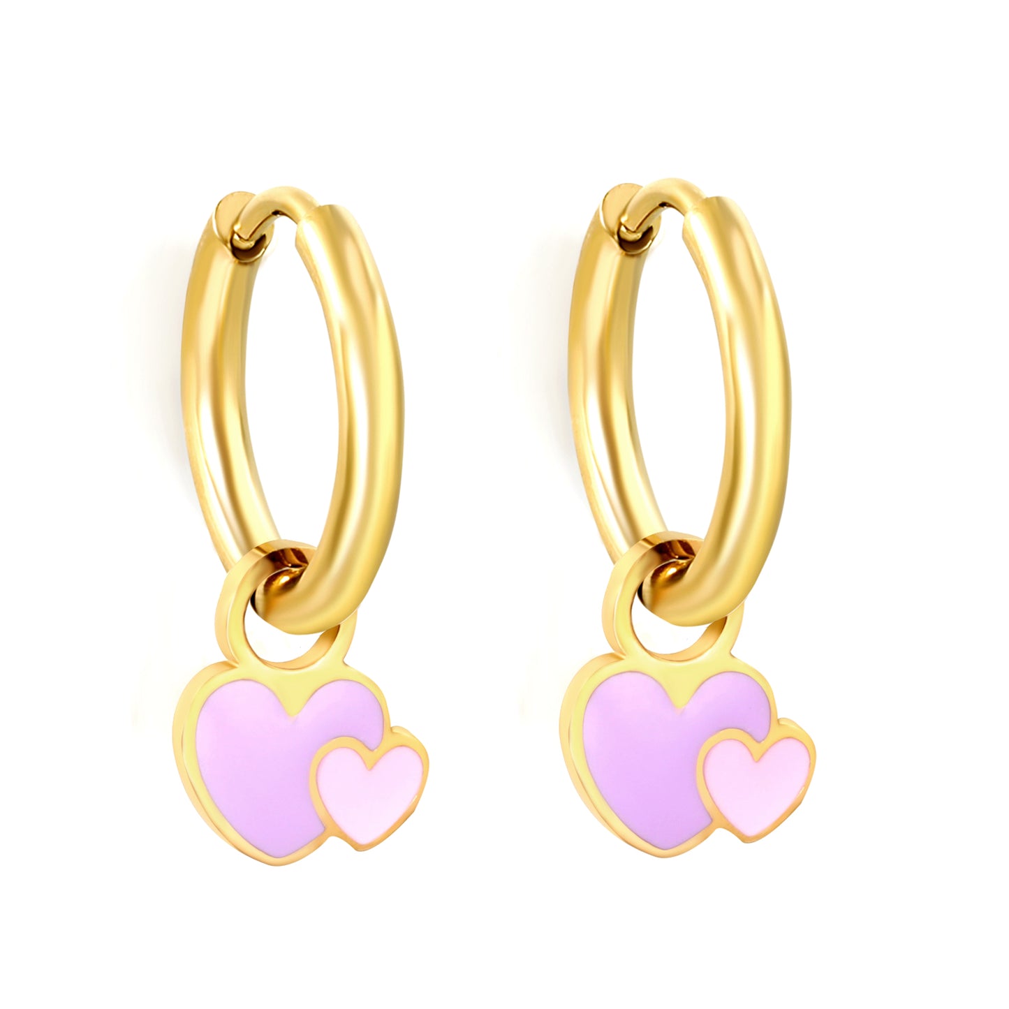 Wholesale Gold Hoop Earrings with Pink Mini Heart Charm