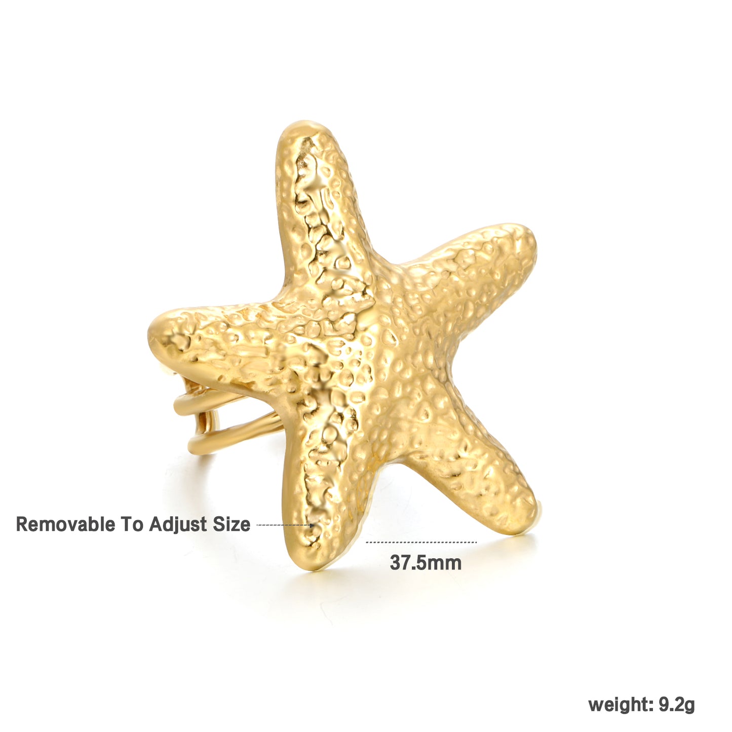 Bulk 18K Gold Plated Marine Single Starfish Open Ring