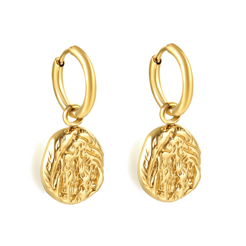 Bulk 18K Gold Embossed Round Hoop Earrings Vintage Style