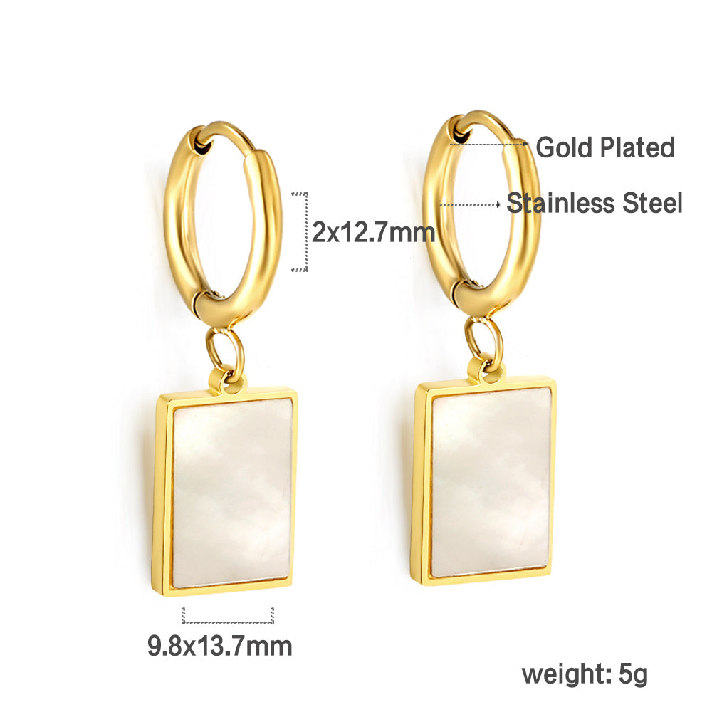 Wholesale 18K Gold Elegant Style Square Mother of Pearl Earrings