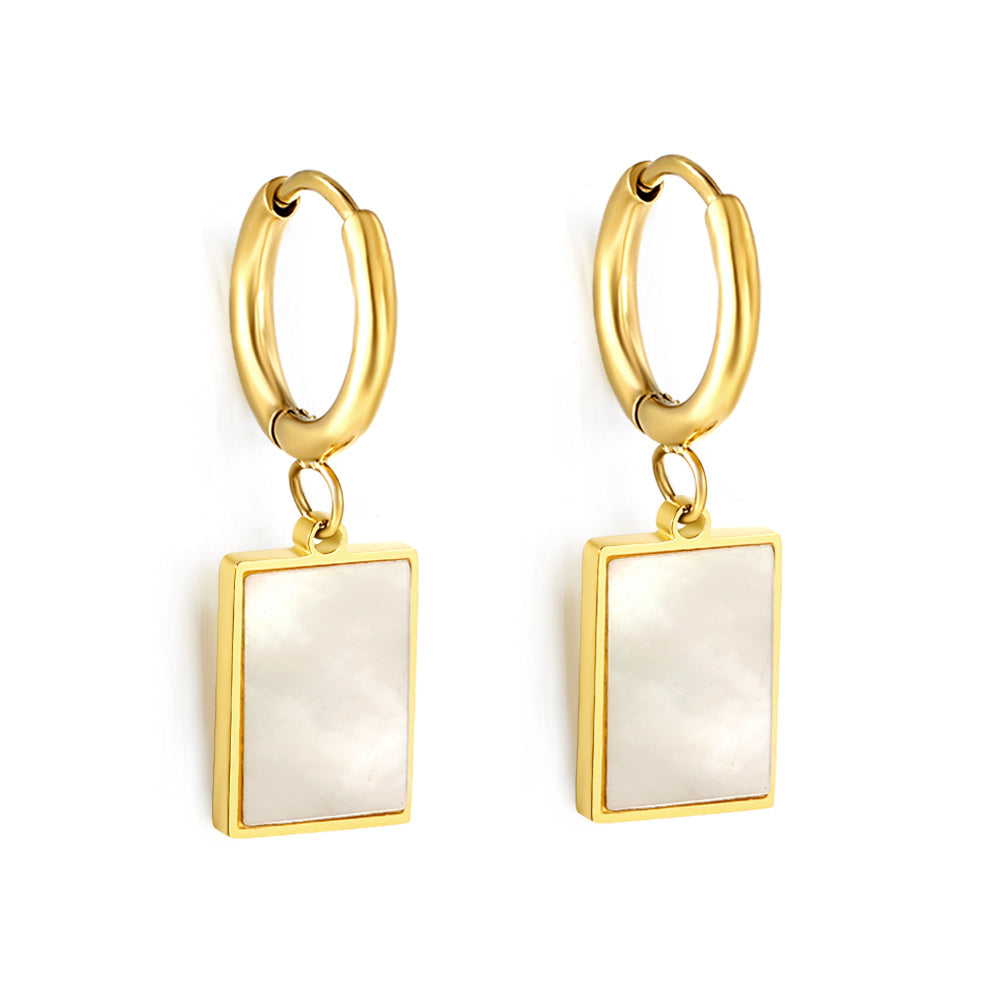 Wholesale 18K Gold Elegant Style Square Mother of Pearl Earrings