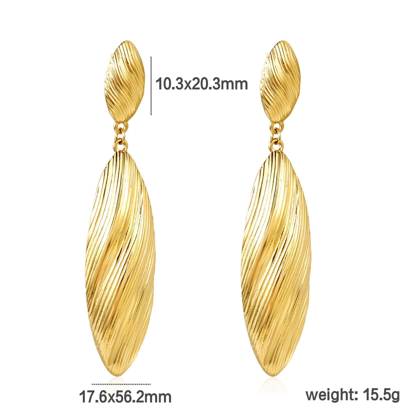 Bulk 18K Gold Plated Botanical Leaf Texture Drop Studs
