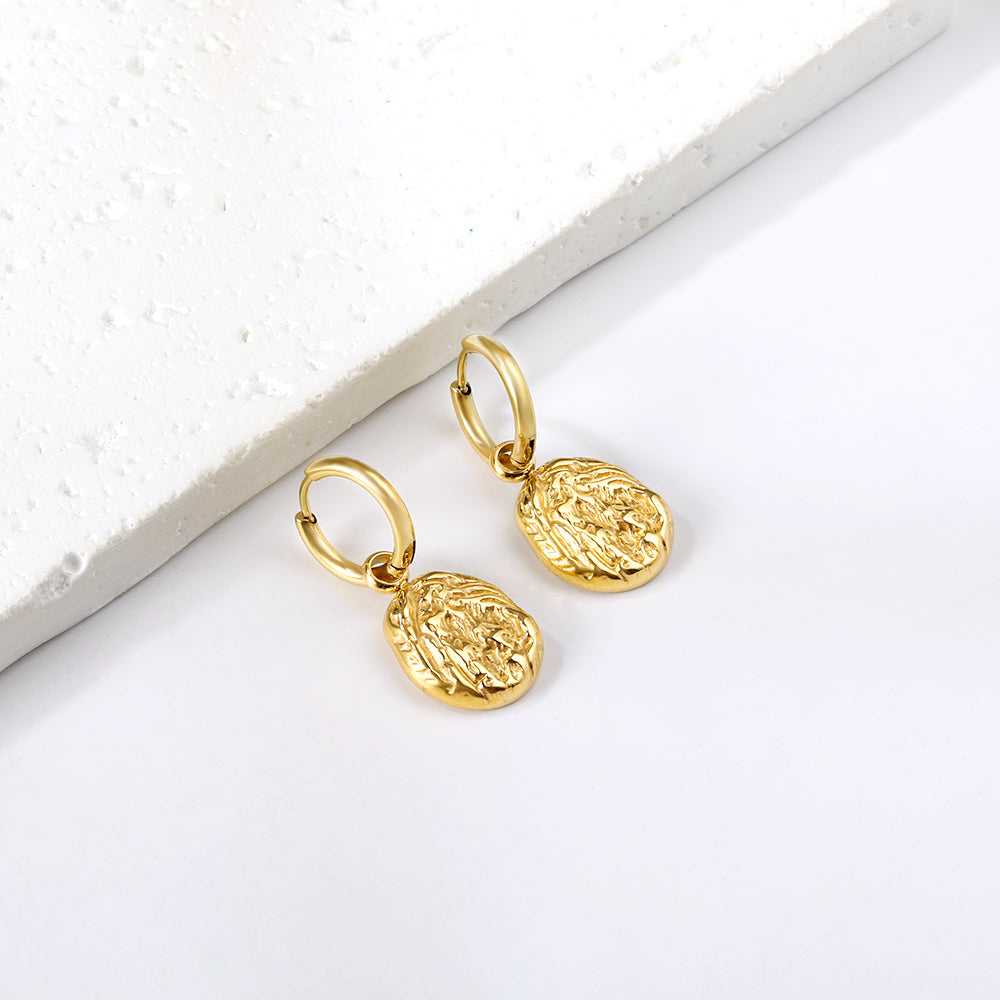 Bulk 18K Gold Embossed Round Hoop Earrings Vintage Style