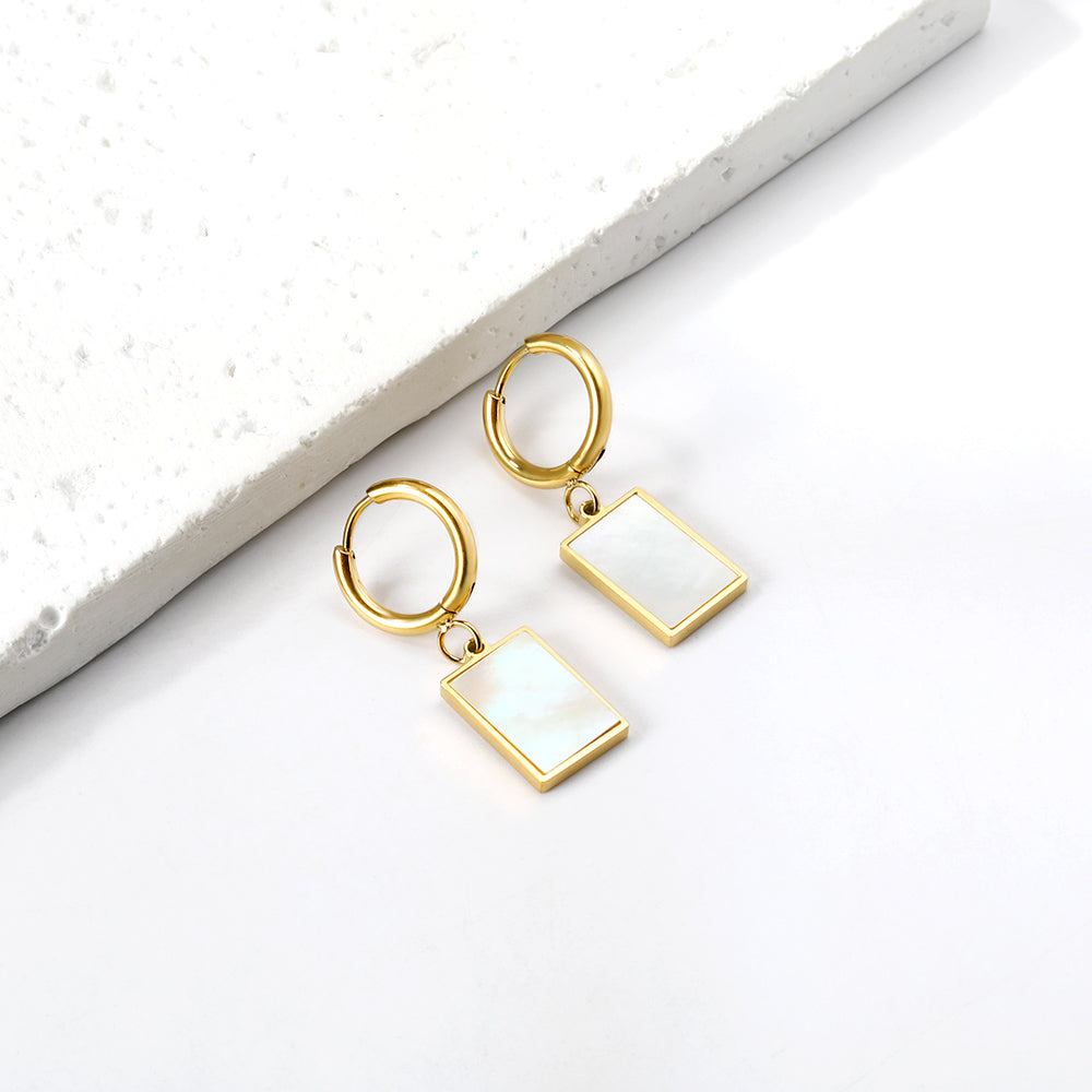 Wholesale 18K Gold Elegant Style Square Mother of Pearl Earrings