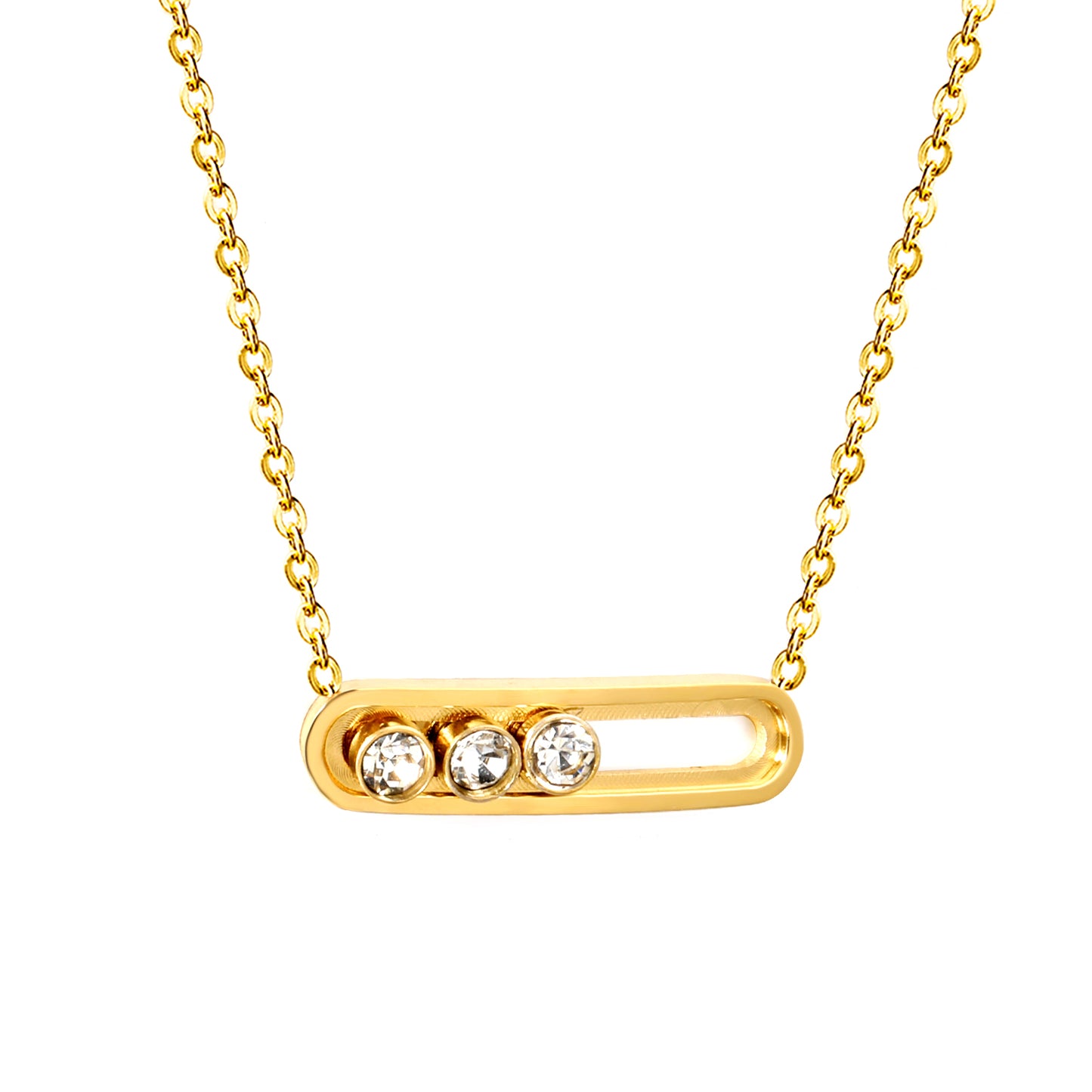 Wholesale Stainless Steel Slide U Frame + Round White Zirconia Pendant Necklace