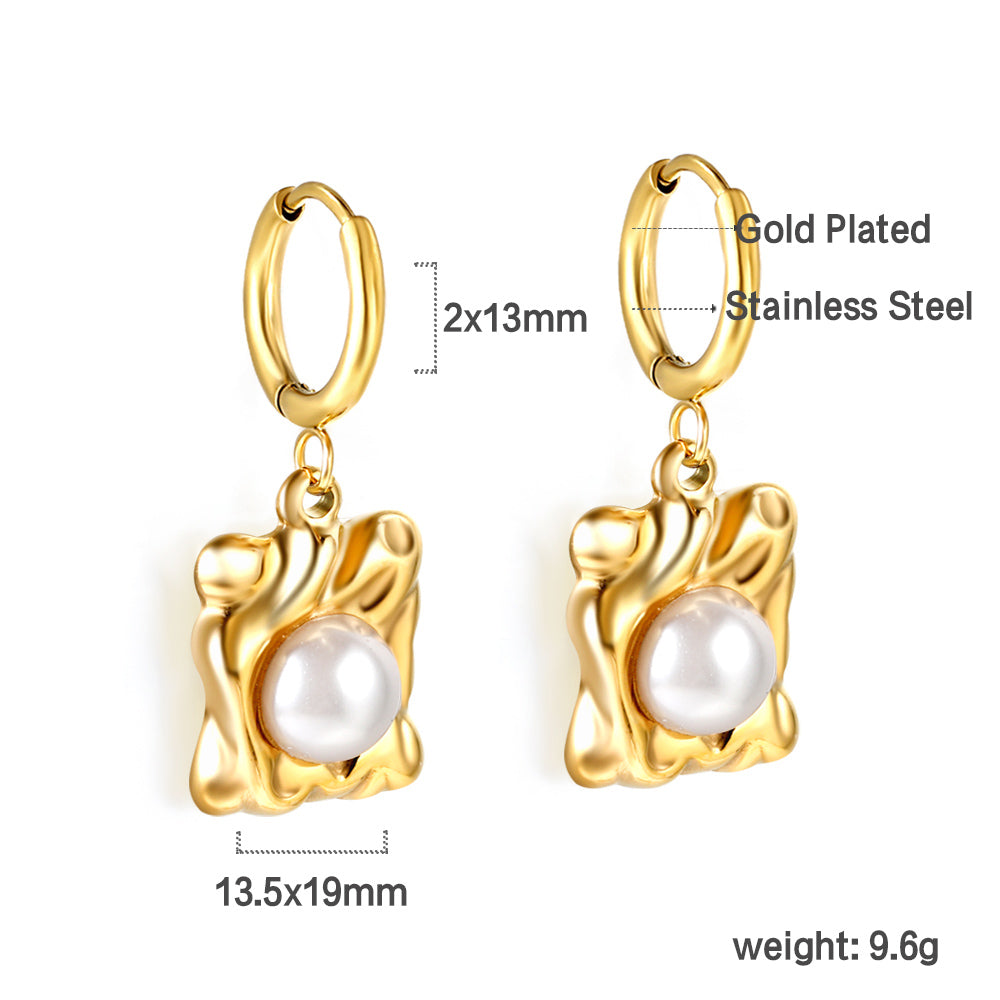 Bulk 18K Gold Pearl Square Hoop Earrings Noble & Graceful