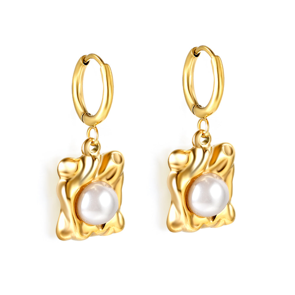 Bulk 18K Gold Pearl Square Hoop Earrings Noble & Graceful