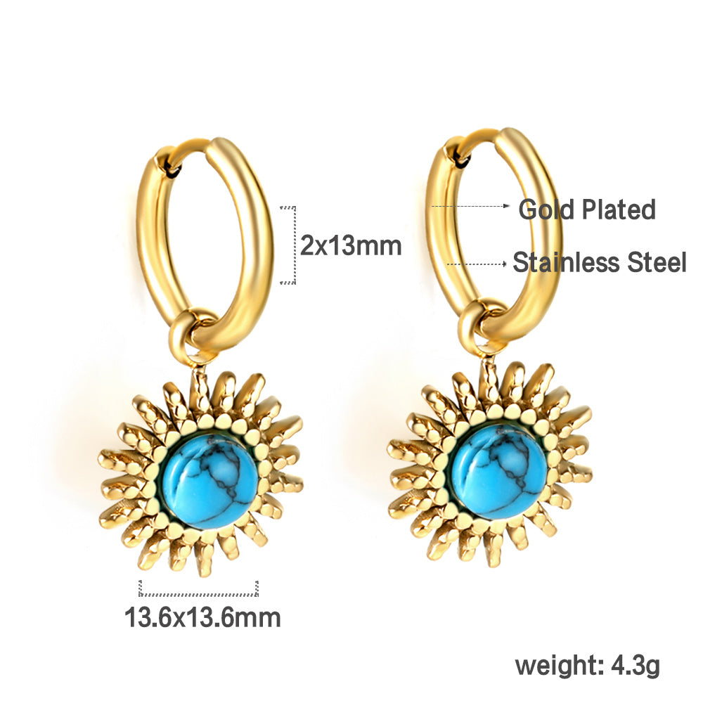Wholesale 18K Gold Blue Turquoise Sun Hoop Earrings