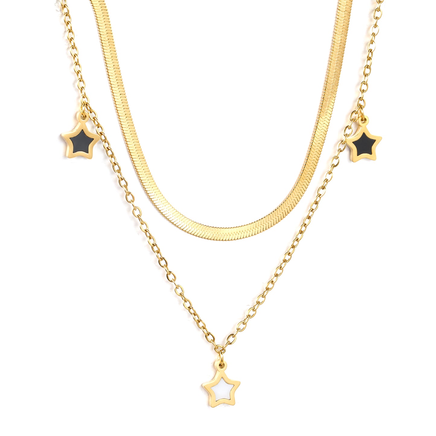 Bulk 18K Gold Plated Celestial Star Dual Chain Toggle Necklace