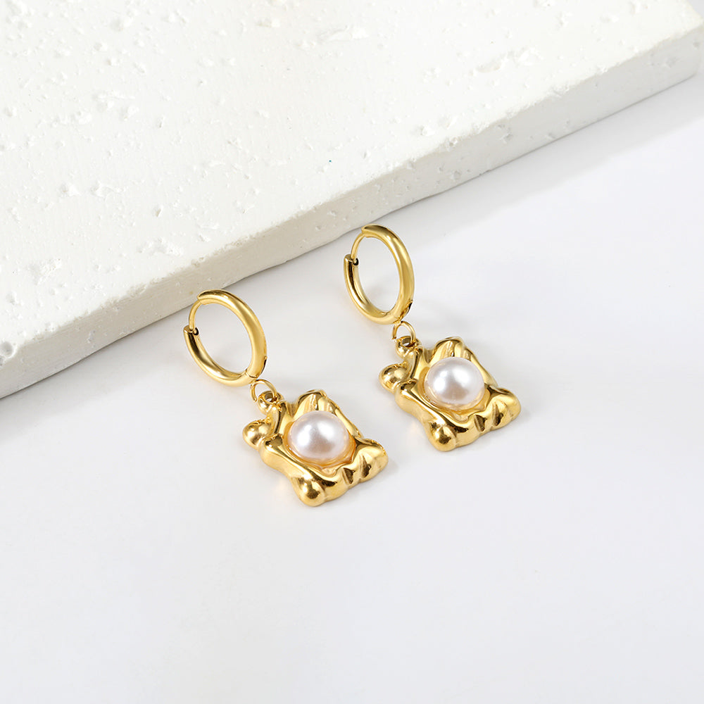 Bulk 18K Gold Pearl Square Hoop Earrings Noble & Graceful