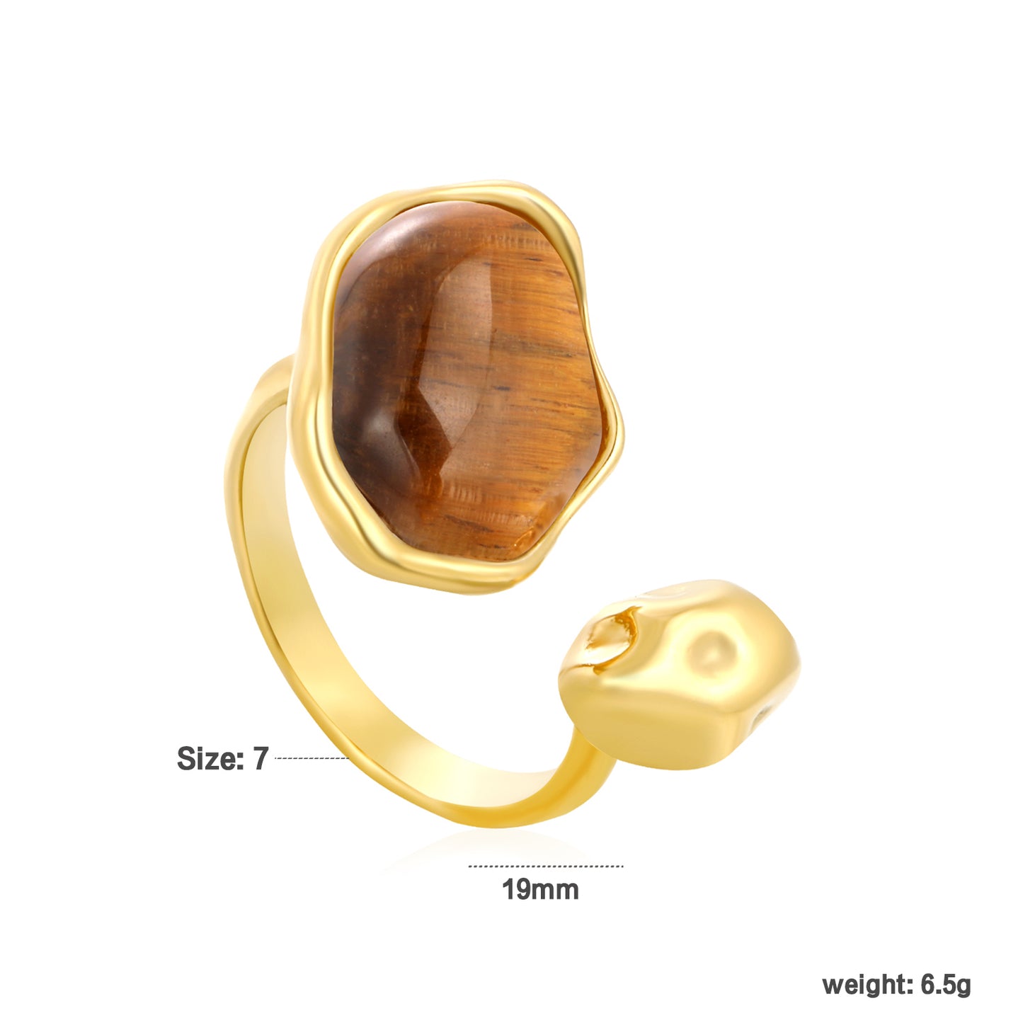 Wholesale Waterproof PVD Irregular Oval Open Ring White Shell & Tiger Eyes