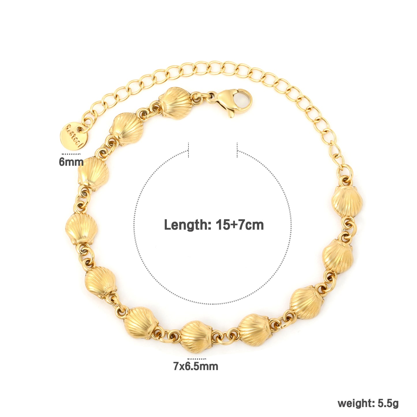 Wholesale Stainless Steel Botanical Shell Charm Bracelet